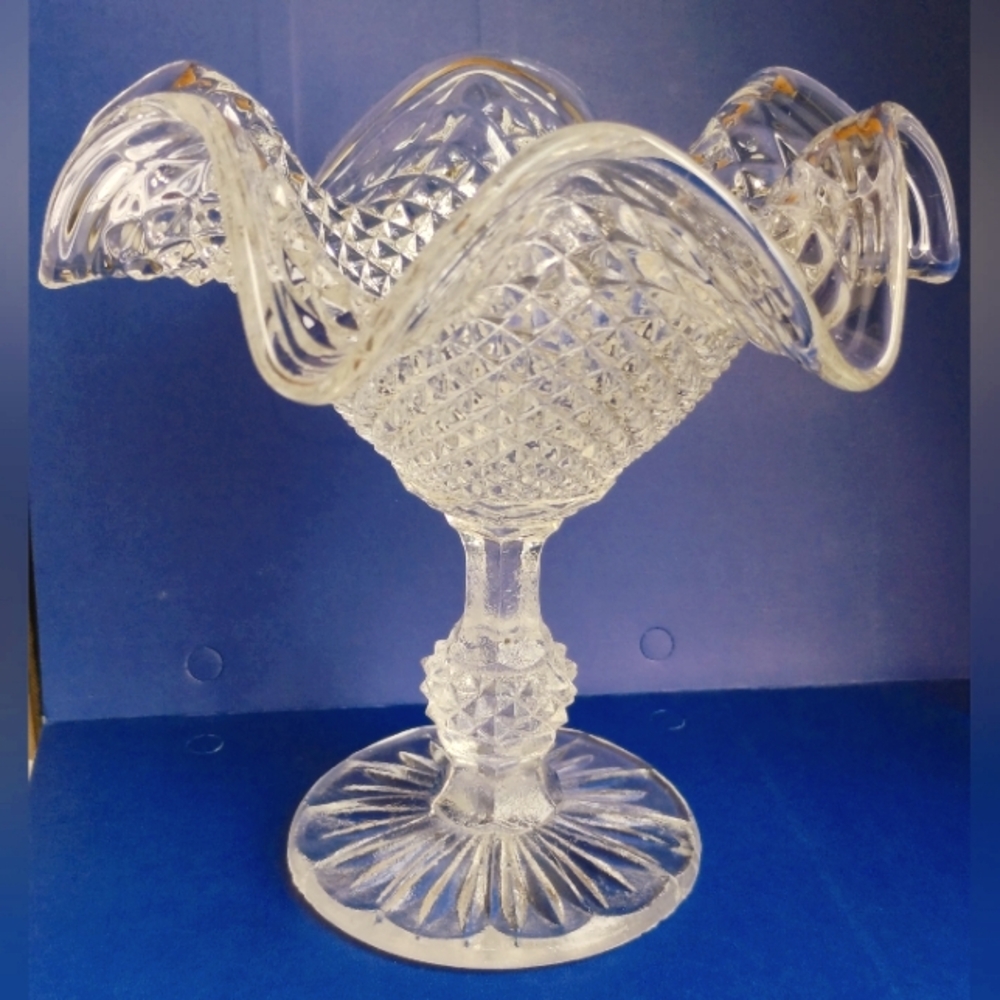 Ivima Diamond Cut Clear Glass Compote Dish Candy Home Decor